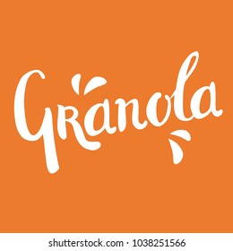 Granola lettering white vector logo design on orange background