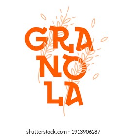 Granola logo design template. Organic product premium quality. Lettering composition, spikelets. Geometric healthy food logotype for package, label.