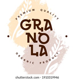 Granola logo packaging template. Organic product premium quality. Lettering with spikelets. Geometric healthy food logotype for package, label, emblem