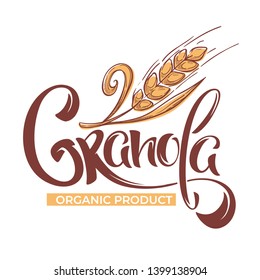 Granola logo template with calligraphy lettering composition and grain sketch images