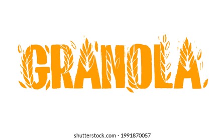 Granola logo template with handwritten calligraphy, lettering composition in doodle style. Muesli, organic health food concept. Hand made vector.