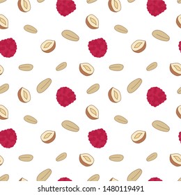 granola muesli raspberries nuts proper nutrition seamless pattern