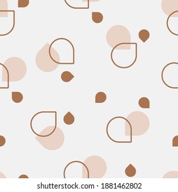 Granola print - healthy food. Geometric seamless pattern with brown and beige nuts on a grey isolated background. Graphic dots, peas, uneven edges. Great for fabric, wallpaper, textile, wrapping.