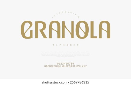 Granola typography beauty fashion elegant minimalist serif italic fonts decorative wedding vintage retro logos. Minimal luxury font alphabet logo. Vector illustration