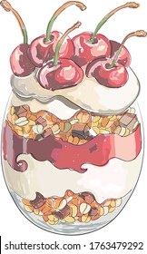 granola with yogurt, summer light fitness dessert with cherries