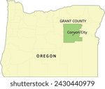 Grant County and city of Canyon City location on Oregon state map
