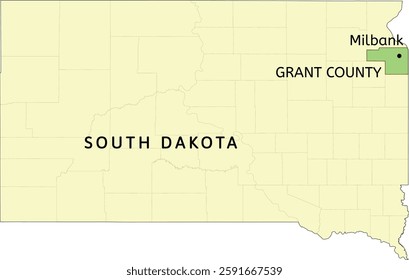 Grant County and city of Milbank location on South Dakota state map