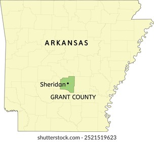 Grant County and city of Sheridan location on Arkansas state map