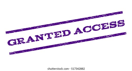 Granted Access watermark stamp. Text tag between parallel lines with grunge design style. Rubber seal stamp with unclean texture. Vector indigo blue color ink imprint on a white background.