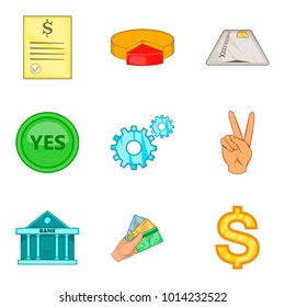 Granting icons set. Cartoon set of 9 granting vector icons for web isolated on white background