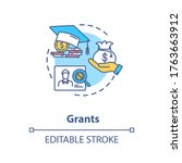 Grants concept icon. Higher education programs. Annual and monthly tuition fee. Academic degree idea thin line illustration. Vector isolated outline RGB color drawing. Editable stroke