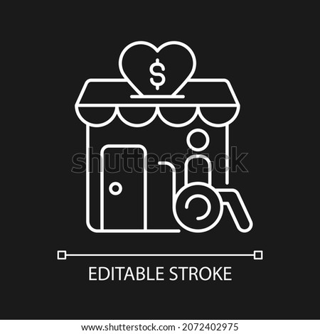 Grants for disabled white linear icon for dark theme. Financial support for disabled people. Thin line customizable illustration. Isolated vector contour symbol for night mode. Editable stroke