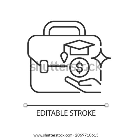 Grants for employee training linear icon. Small business incentives. Workers skills development. Thin line customizable illustration. Contour symbol. Vector isolated outline drawing. Editable stroke