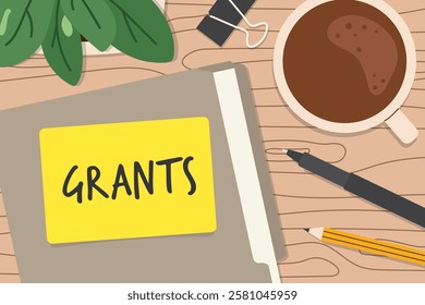 grants word written on a file folder on wooden office desk- vector illustration
