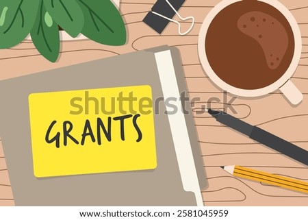 grants word written on a file folder on wooden office desk- vector illustration
