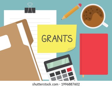 grants written on yellow sticky note- vector illustration