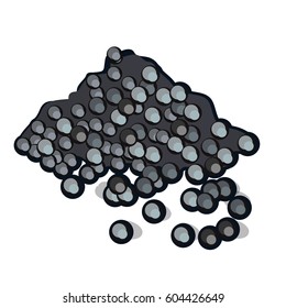 Granular black substance isolated on white background. Vector cartoon close-up illustration.