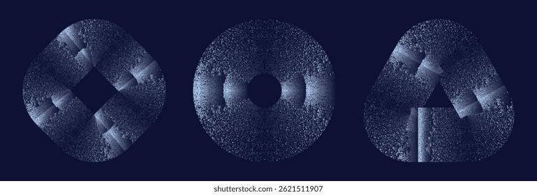Granular Geometric Shapes with Textured Depth – Abstract Vector Illustration.