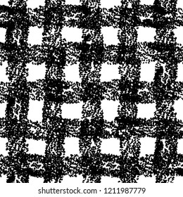 Granular stripes placed in the cross. Retro plaid pattern in black and white. Detail. Textile print. Tile. Vector illustration.