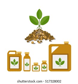 Granulated and liquid fertilizers, vector illustration