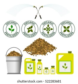 Granulated and liquid fertilizers, vector illustration