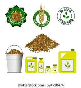 Granulated and liquid fertilizers, vector illustration