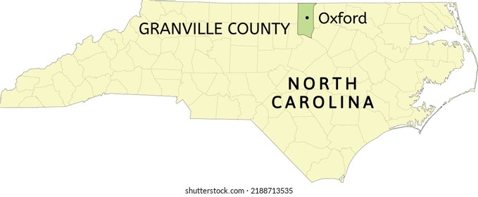 Granville County and town of Oxford location on North Carolina state map