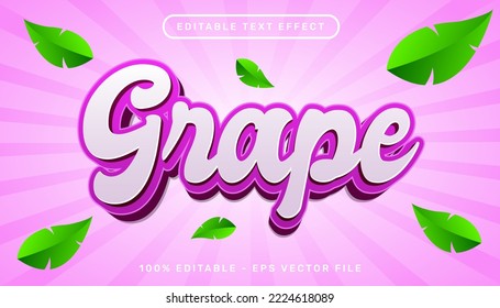 grape 3d text effect and editable text effect with leaf illustration