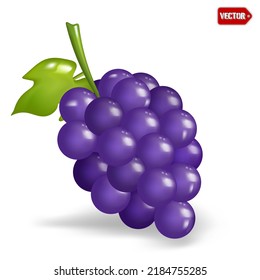 Grape 3d vector icon isolated on white background, minimal style. vector illustration.