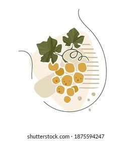 Grape abstract composition with leaves and abstract shapes isolated on white background. Trendy vector concept.