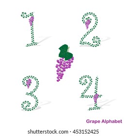 Grape alphabet. Numbers 1, 2, 3, 4.