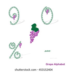 Grape alphabet. Numbers 9 and 0, symbols percent and minus.