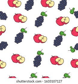 grape and apple seamless pattern with color