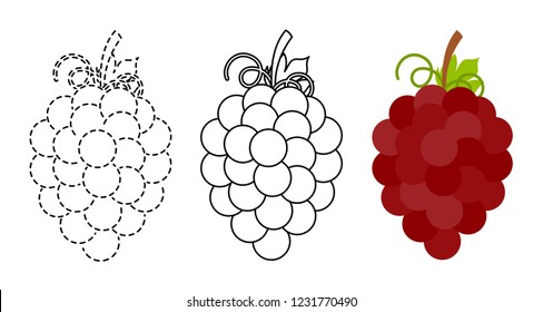 Grape to be colored and trace line educational game for kids