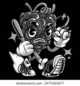 Grape Bonk Retro Cartoon in Black and White Illustration