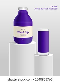 Grape bottle juice mockup. Generic purple Container with  Sticker for Liquids Like Drinks. Vector illustration.