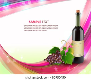 Grape and bottle of wine, vector