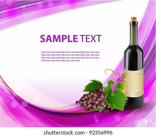 Grape and bottle of wine, vector