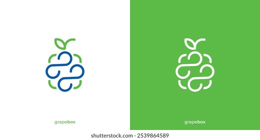 Grape Box Logo. Grapes Fruits with Lineart Outline Style. Grape Square Logo, Icon, Symbol, Vector, Design Inspiration.