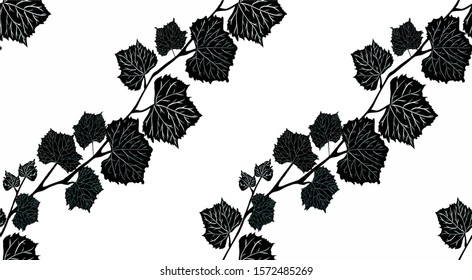 Grape branch of black color. Graphic design for packaging, fabric, textile, wallpaper, website, cards, furniture, books.