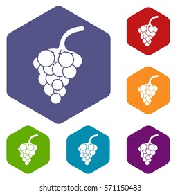 Grape branch icons set rhombus in different colors isolated on white background