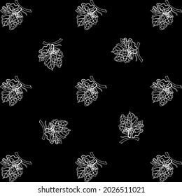 Grape branch pattern seamless vector repeat geometric graphic silhouette white on black for any design. vector illustration