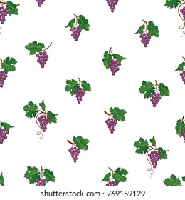 Grape branch seamless pattern. Wine yard natural fruit ornament. Food background. 