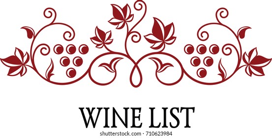 Grape branches with bunch of grapes and leaves - Wine ornamental decoration for wine list or wine label design.
