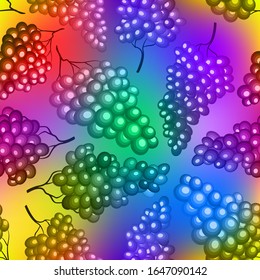 Grape branches vector seamless pattern. Wine fruit, grape vine stylized textile print design. Fresh juicy vegetarian organic food. Summer fruit pattern.