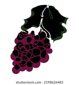 Grape bunch abstract creative element. Black and purple design isolated on white background. Vector illustration in flat style