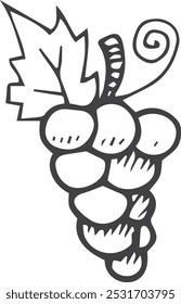 Rabiscar cacho de uva. Ícone desenhado à mão na vinha