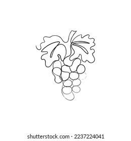 Grape bunch. Hand drawn vector illustration of fruit in minimalist one line art style.