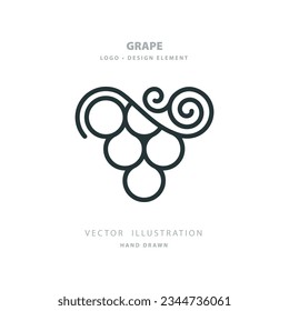 Grape bunch. A hand-drawn grape vector simple illustration. Grape abstract vintage style outline drawing. Part of set.