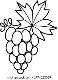 Grape bunch. Icon. Berries with a sheet. Vine. Vector graphics. Black contour. 